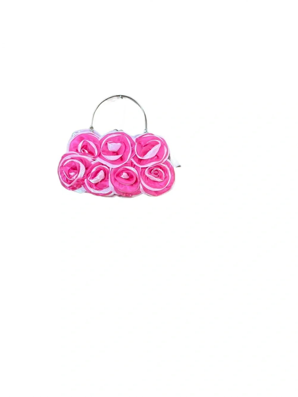 Helen Heart Pink Rosette Formal Evening Bag NWT Silver Handle Chain Strap - Picture 5 of 8